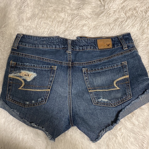 Blue Jean Shorts With Cream Lace in the Pockets - Picture 2 of 3